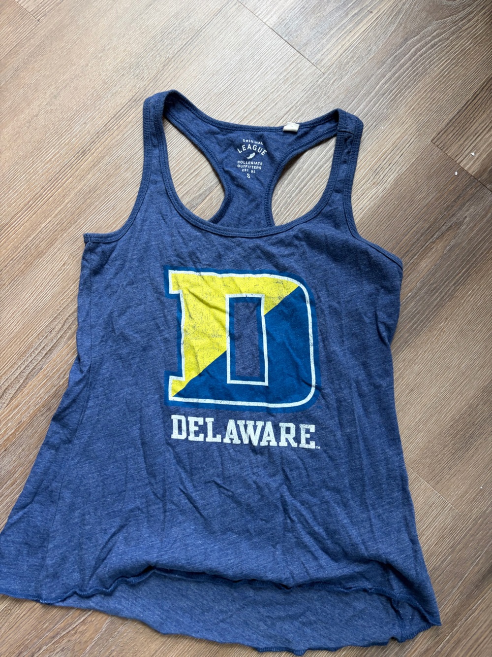 League Women's Navy Delaware Tank Top with Yellow & Blue Logo
